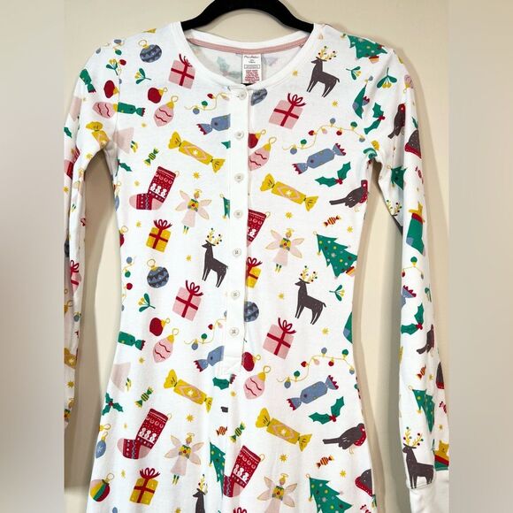 Mini Boden Button Front One Piece Christmas Holiday Pajamas 13 Y - Picture 2 of 9